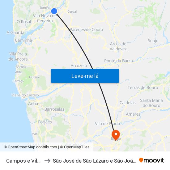 Campos e Vila Meã to São José de São Lázaro e São João do Souto map