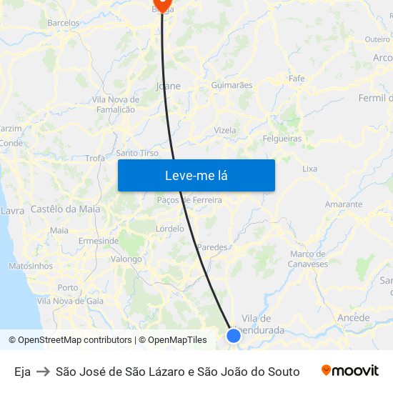 Eja to São José de São Lázaro e São João do Souto map