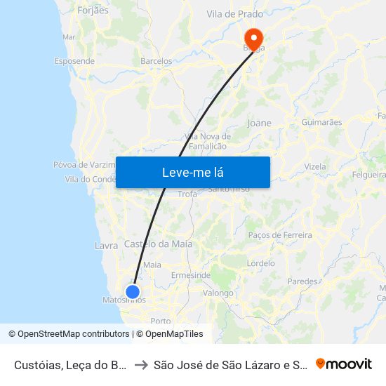 Custóias, Leça do Balio e Guifões to São José de São Lázaro e São João do Souto map