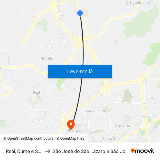 Real, Dume e Semelhe to São José de São Lázaro e São João do Souto map