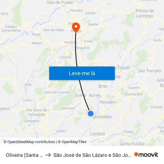 Oliveira (Santa Maria) to São José de São Lázaro e São João do Souto map