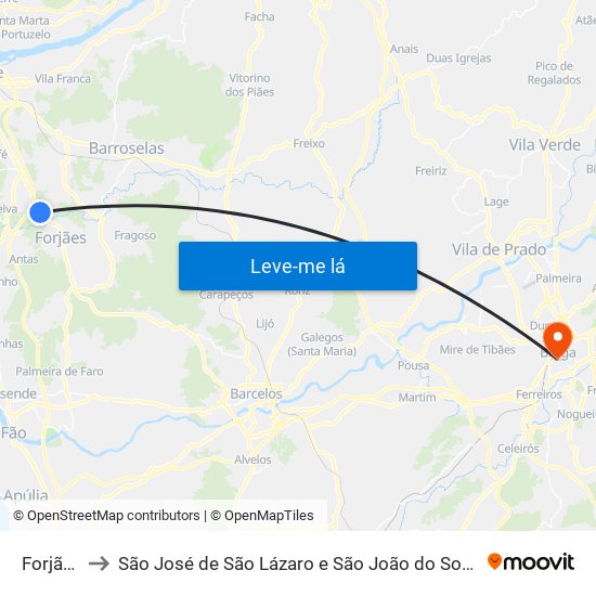 Forjães to São José de São Lázaro e São João do Souto map