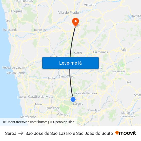 Seroa to São José de São Lázaro e São João do Souto map