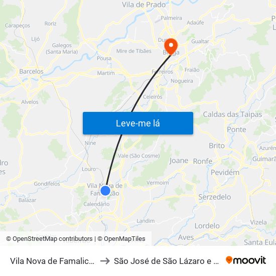 Vila Nova de Famalicão e Calendário to São José de São Lázaro e São João do Souto map