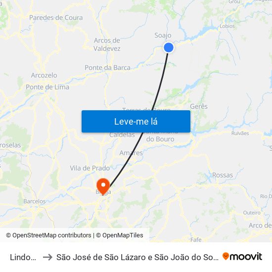 Lindoso to São José de São Lázaro e São João do Souto map