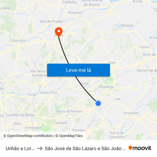 Unhão e Lordelo to São José de São Lázaro e São João do Souto map