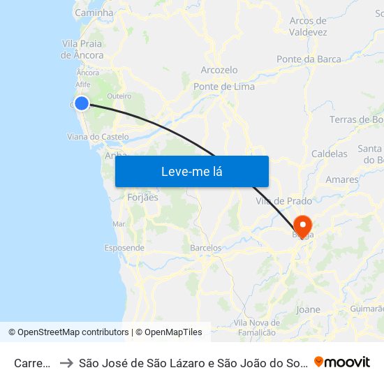 Carreço to São José de São Lázaro e São João do Souto map
