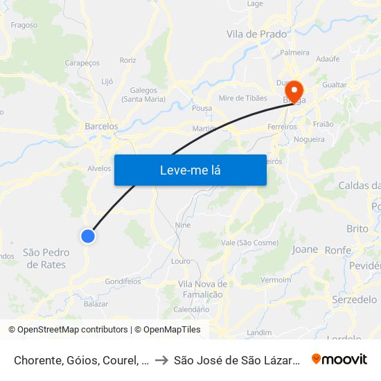 Chorente, Góios, Courel, Pedra Furada e Gueral to São José de São Lázaro e São João do Souto map