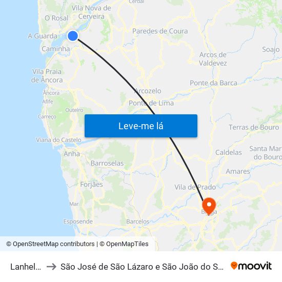 Lanhelas to São José de São Lázaro e São João do Souto map