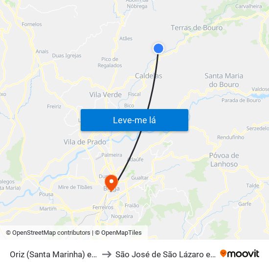 Oriz (Santa Marinha) e Oriz (São Miguel) to São José de São Lázaro e São João do Souto map