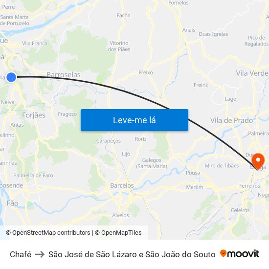 Chafé to São José de São Lázaro e São João do Souto map