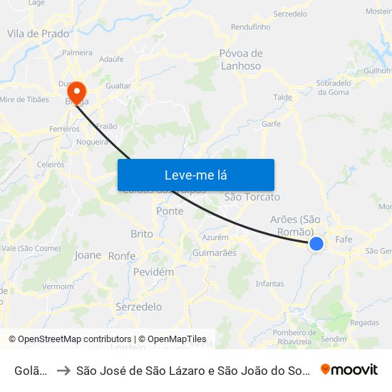 Golães to São José de São Lázaro e São João do Souto map