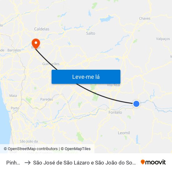 Pinhão to São José de São Lázaro e São João do Souto map