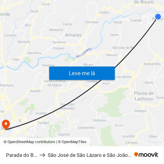 Parada do Bouro to São José de São Lázaro e São João do Souto map