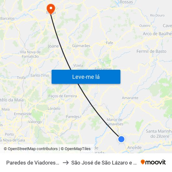 Paredes de Viadores e Manhuncelos to São José de São Lázaro e São João do Souto map