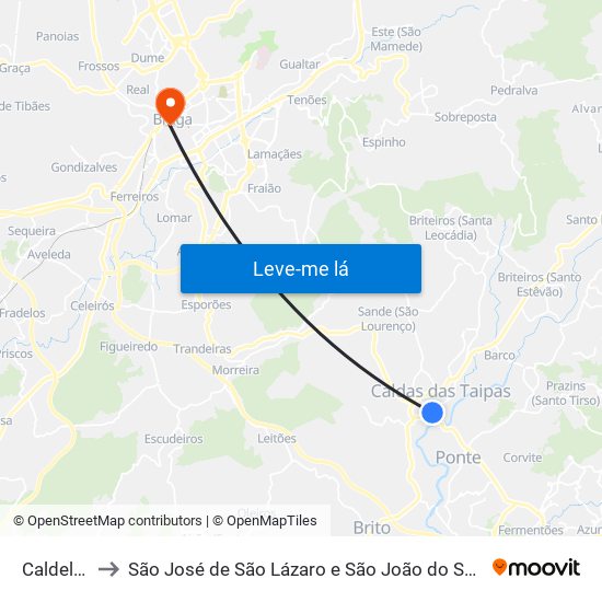 Caldelas to São José de São Lázaro e São João do Souto map