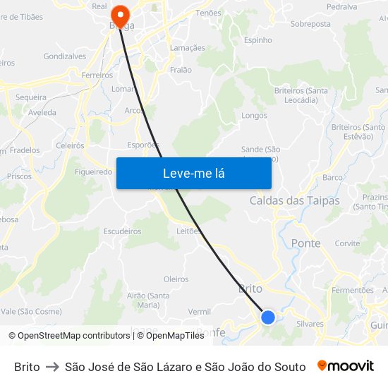 Brito to São José de São Lázaro e São João do Souto map