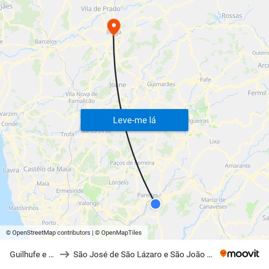 Guilhufe e Urrô to São José de São Lázaro e São João do Souto map