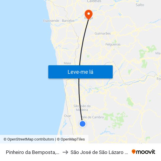 Pinheiro da Bemposta, Travanca e Palmaz to São José de São Lázaro e São João do Souto map