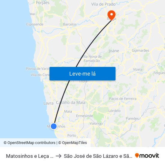 Matosinhos e Leça da Palmeira to São José de São Lázaro e São João do Souto map