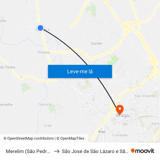 Merelim (São Pedro) e Frossos to São José de São Lázaro e São João do Souto map