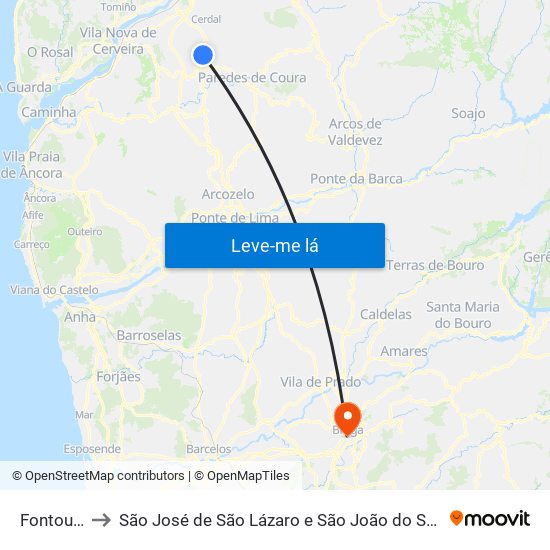 Fontoura to São José de São Lázaro e São João do Souto map