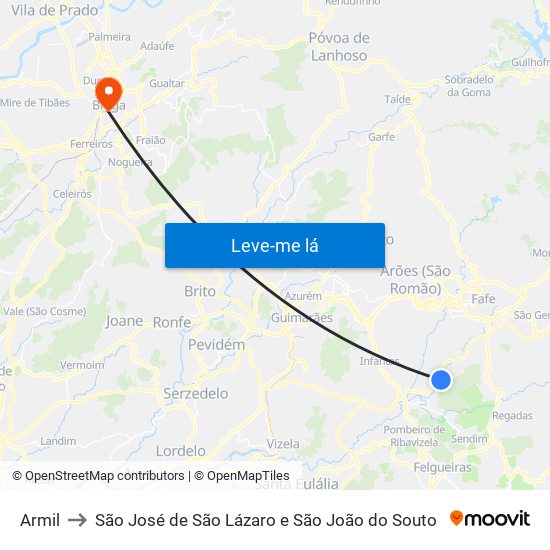 Armil to São José de São Lázaro e São João do Souto map