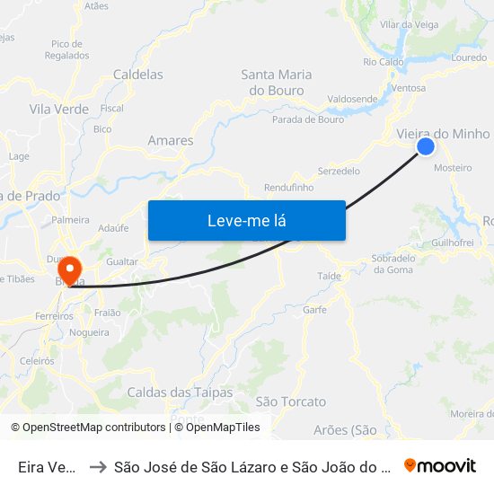 Eira Vedra to São José de São Lázaro e São João do Souto map