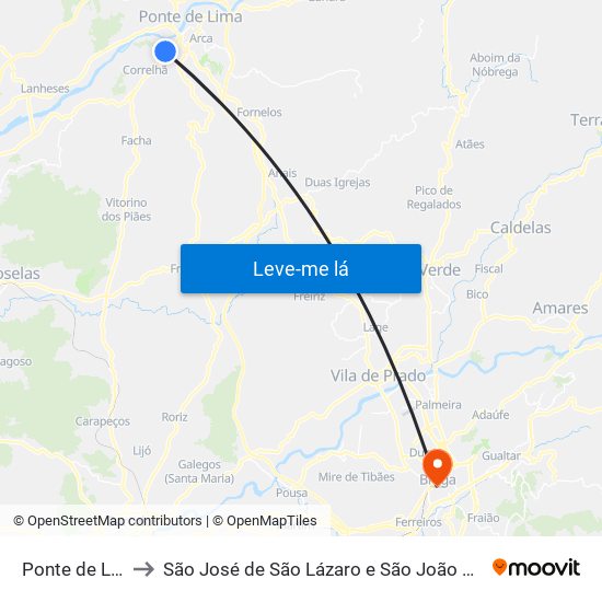 Ponte de Lima to São José de São Lázaro e São João do Souto map