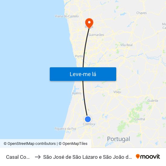 Casal Comba to São José de São Lázaro e São João do Souto map