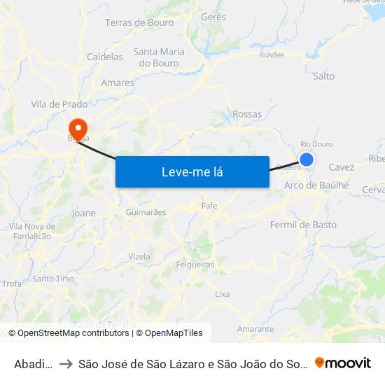 Abadim to São José de São Lázaro e São João do Souto map