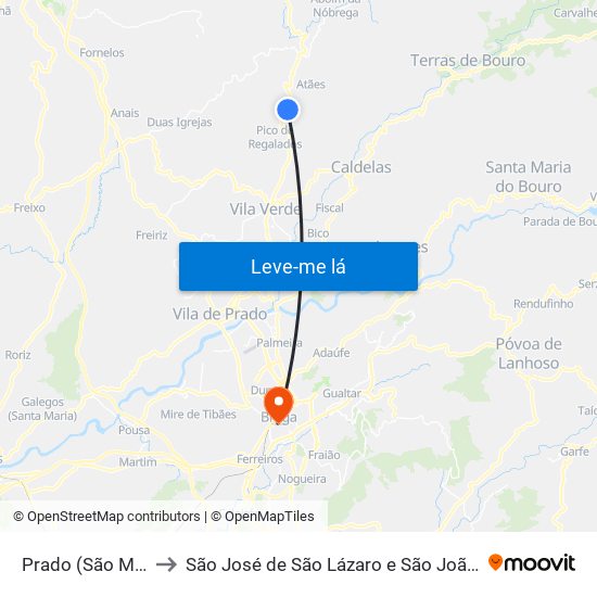 Prado (São Miguel) to São José de São Lázaro e São João do Souto map