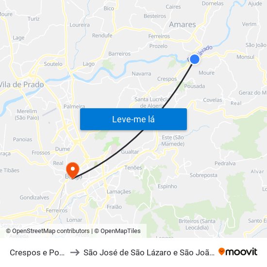 Crespos e Pousada to São José de São Lázaro e São João do Souto map