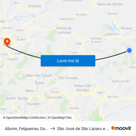 Aboim, Felgueiras, Gontim e Pedraído to São José de São Lázaro e São João do Souto map