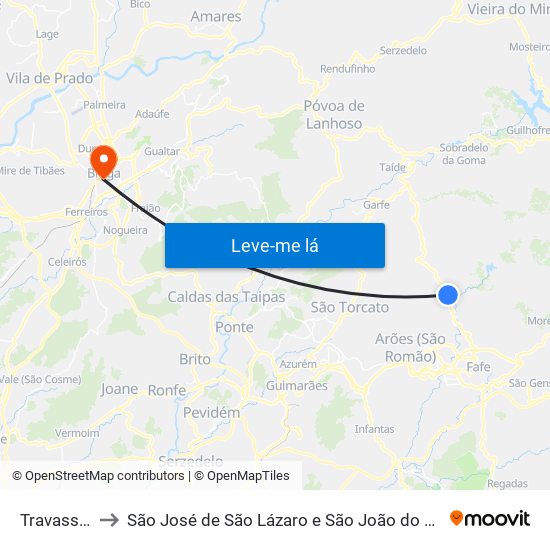 Travassós to São José de São Lázaro e São João do Souto map