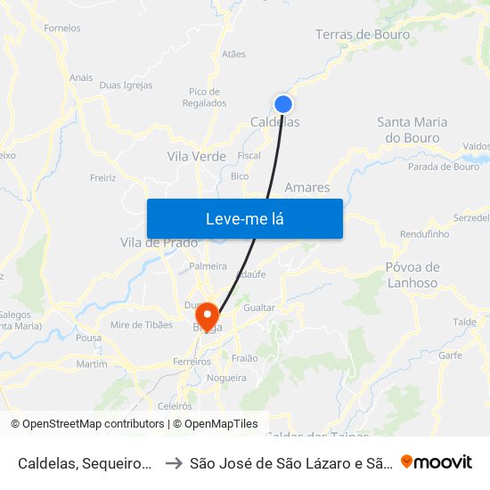 Caldelas, Sequeiros e Paranhos to São José de São Lázaro e São João do Souto map