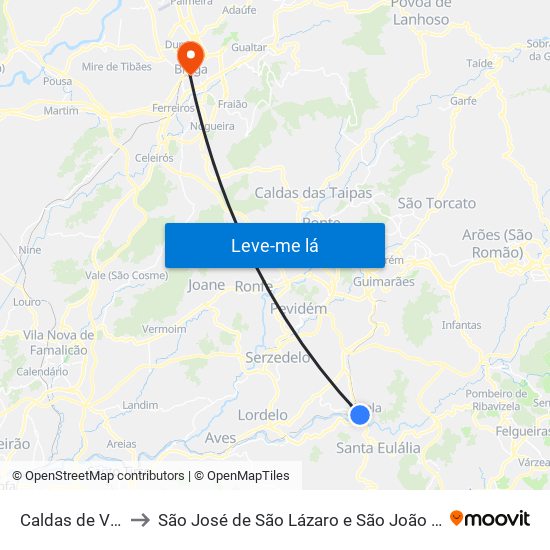 Caldas de Vizela to São José de São Lázaro e São João do Souto map