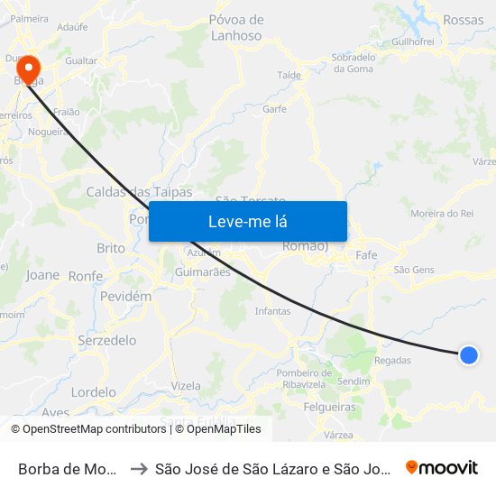Borba de Montanha to São José de São Lázaro e São João do Souto map