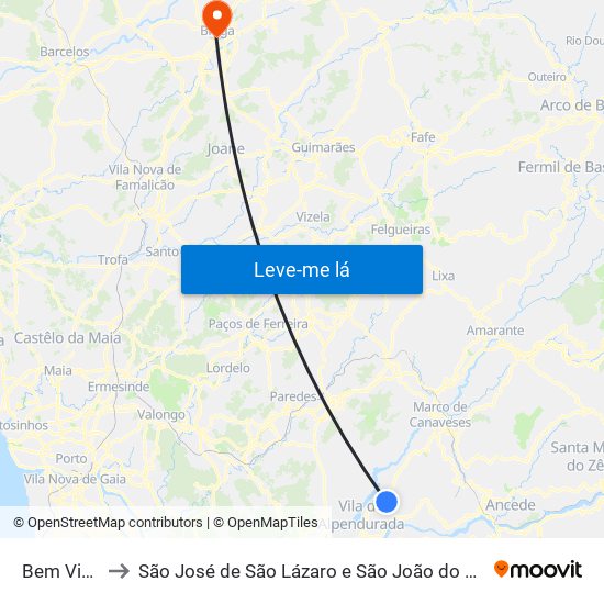 Bem Viver to São José de São Lázaro e São João do Souto map