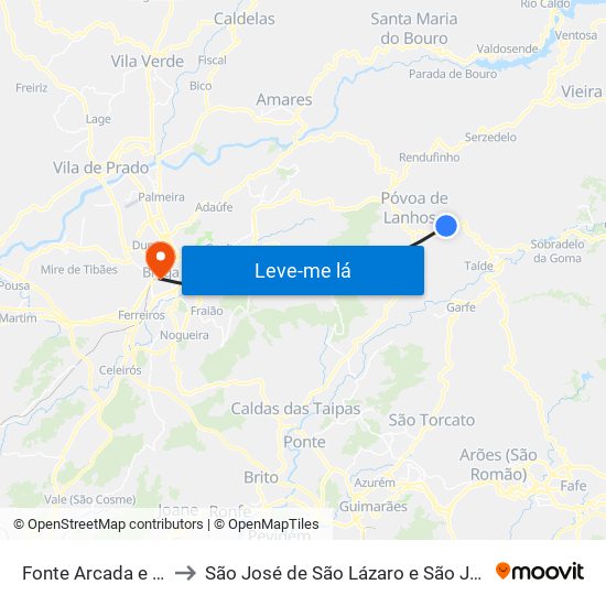 Fonte Arcada e Oliveira to São José de São Lázaro e São João do Souto map