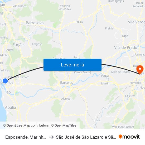 Esposende, Marinhas e Gandra to São José de São Lázaro e São João do Souto map