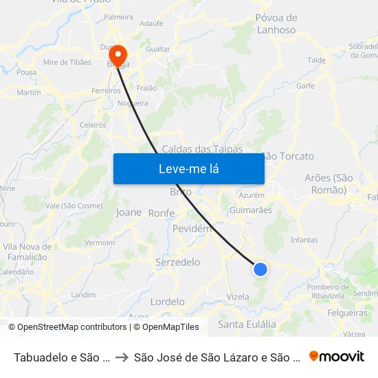 Tabuadelo e São Faustino to São José de São Lázaro e São João do Souto map