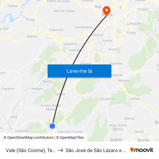 Vale (São Cosme), Telhado e Portela to São José de São Lázaro e São João do Souto map