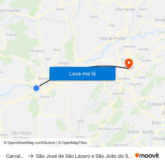 Carvalhal to São José de São Lázaro e São João do Souto map