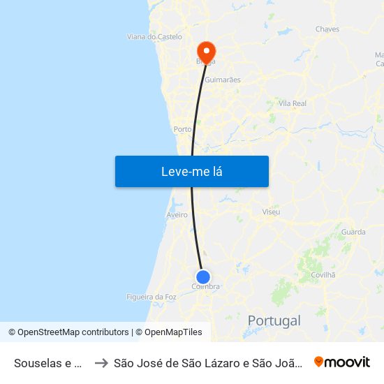 Souselas e Botão to São José de São Lázaro e São João do Souto map