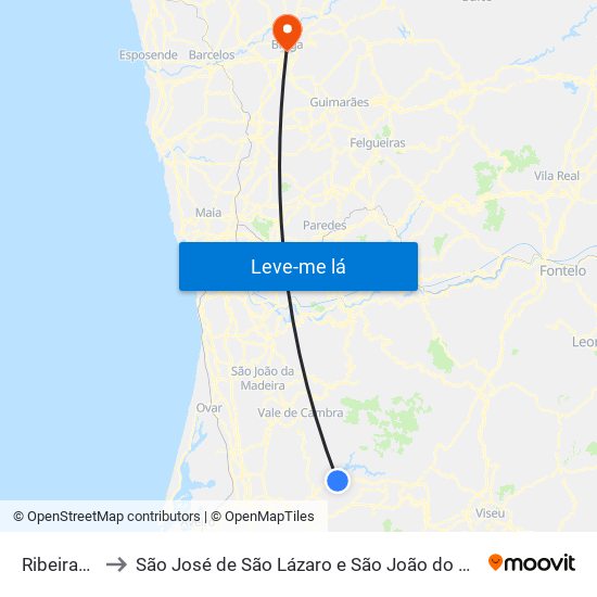 Ribeiradio to São José de São Lázaro e São João do Souto map