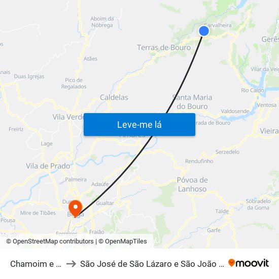 Chamoim e Vilar to São José de São Lázaro e São João do Souto map