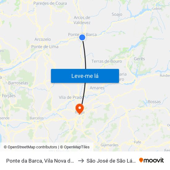 Ponte da Barca, Vila Nova de Muía e Paço Vedro de Magalhães to São José de São Lázaro e São João do Souto map