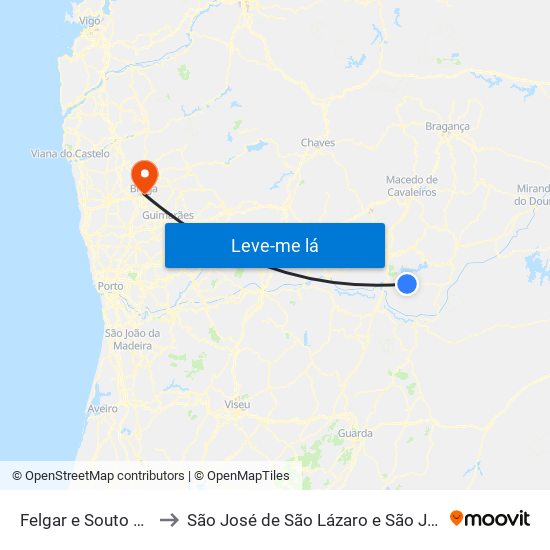 Felgar e Souto da Velha to São José de São Lázaro e São João do Souto map