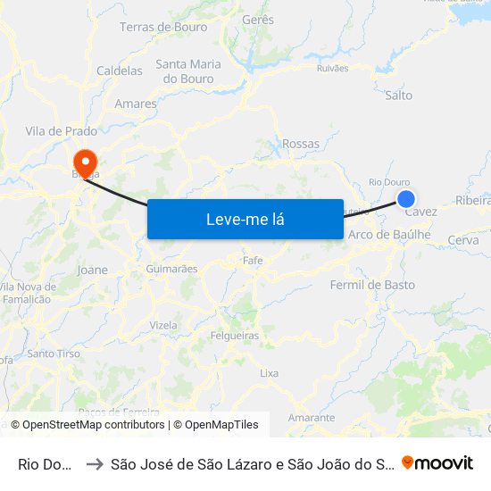 Rio Douro to São José de São Lázaro e São João do Souto map